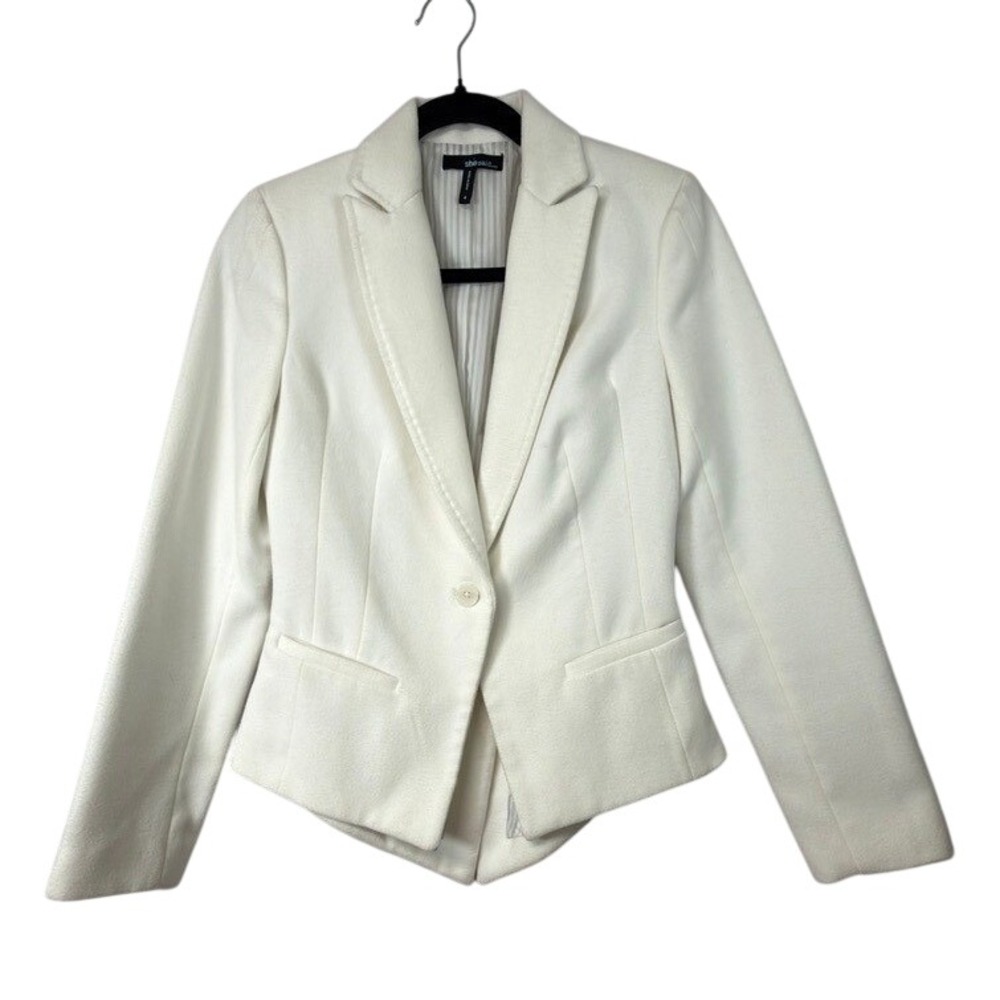 She Said White Textured One Button‎ Blazer Jacket Size 4